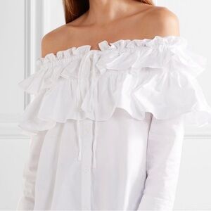 Opening Ceremony White Off-Shoulder Ruffle Blouse | Cotton Poplin | Size 10